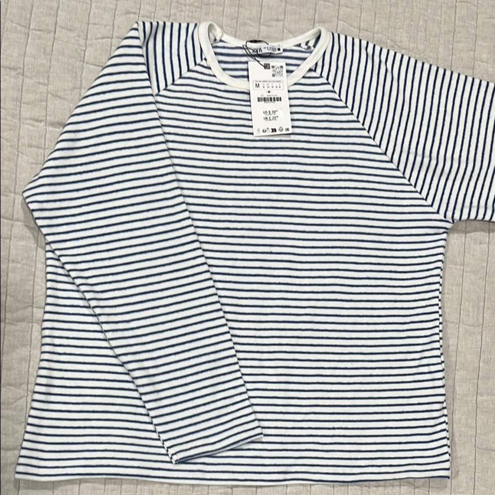 Zara Navy and White Striped Top